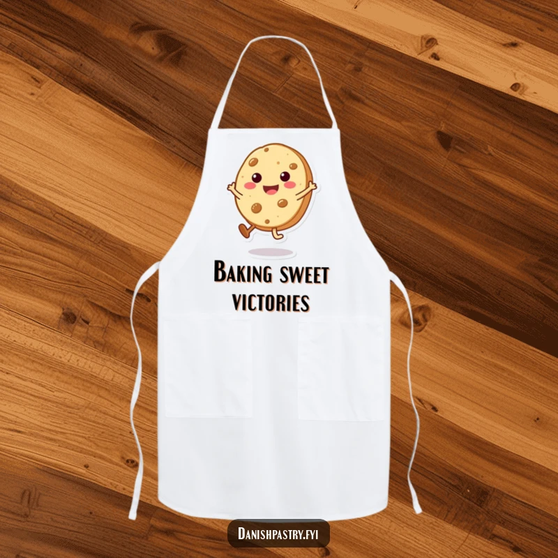 Funny Cookie Cartwheel Apron featuring a smiling character doing a tiny cartwheel, adding sweetness and humor to baking.