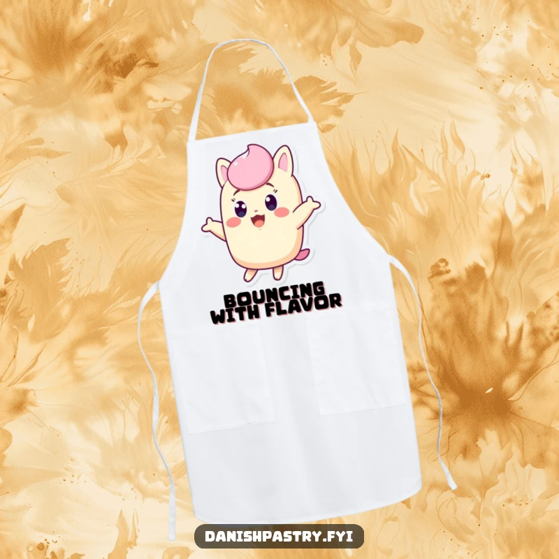 Funny Twinkie apron, excited character jumping for joy, a whimsical and practical funny kitchen gift.