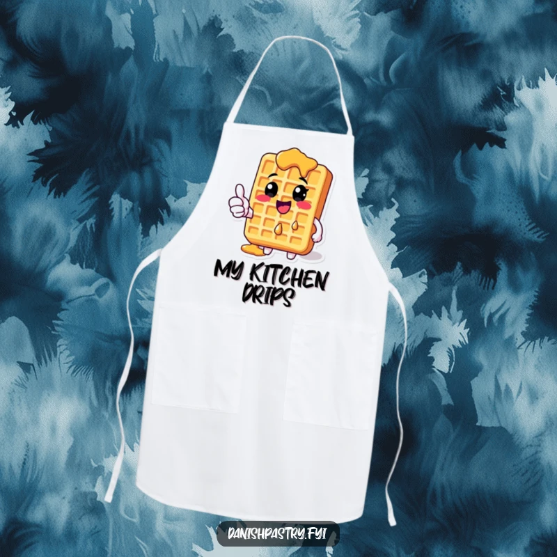 Funny Waffle Apron with dripping syrup giving a thumbs-up, ideal for humorous and stylish cooking or baking.