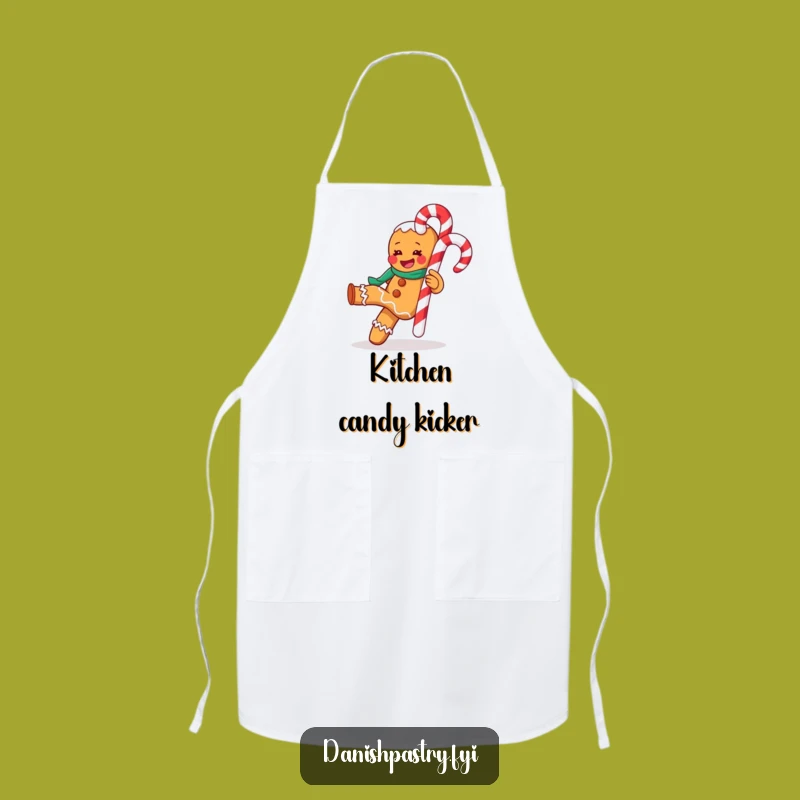 Funny Gleeful Gingerbread Man Kicking Candy Cane Apron - Kitchen Holiday Gift