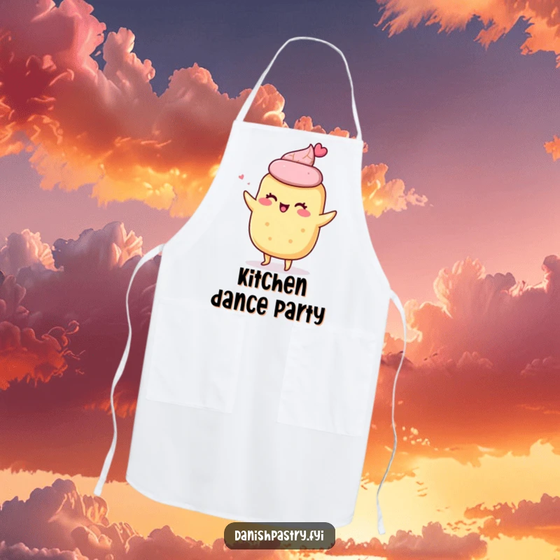 Funny apron featuring a giddy scone character doing a little shimmy, ideal for baking with a side of cheerful, dance-themed fun.