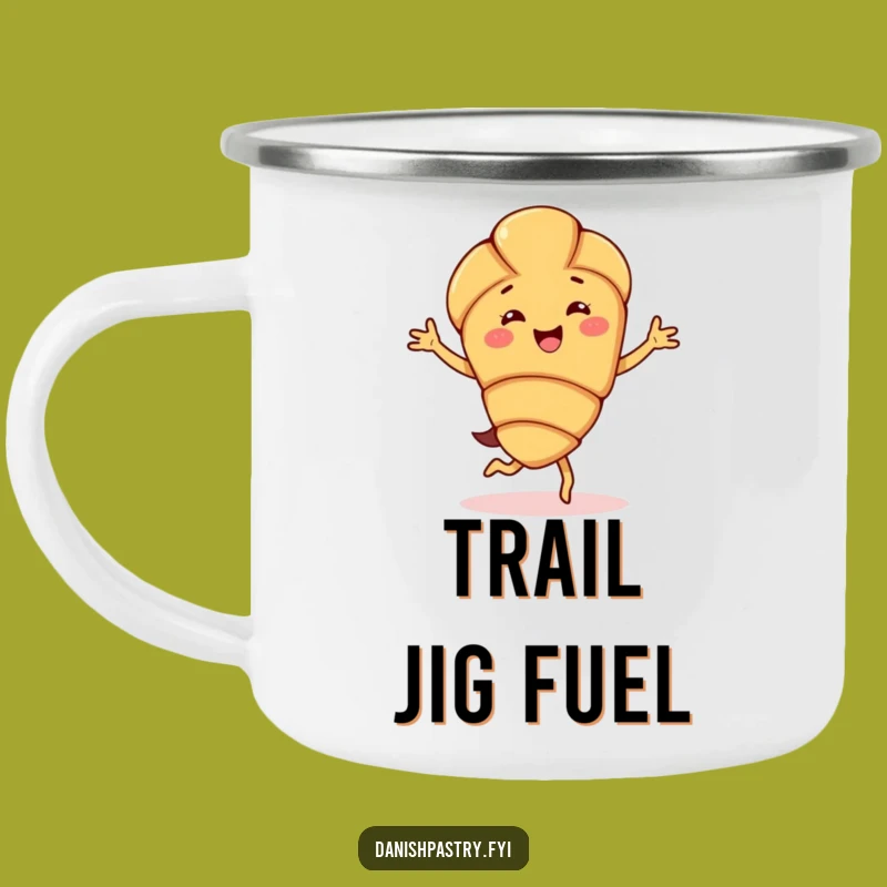 Funny Almond Croissant Camping Mug - Jigging Pastry Enamel Cup for Cheerful Outdoors