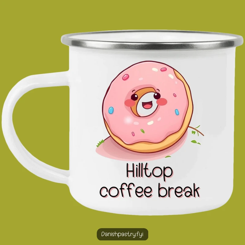 Funny Donut Rolling Down Hill Camping Mug - Adventure & Laughs!