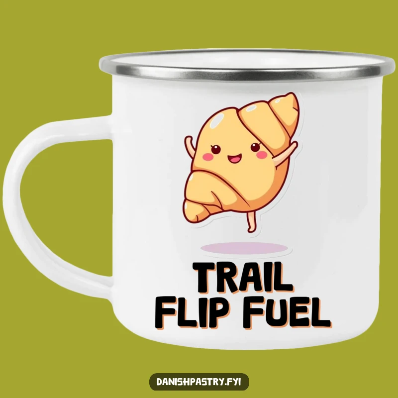 Funny Croissant Cartwheel Camping Mug - Adventure with a Pastry Twist