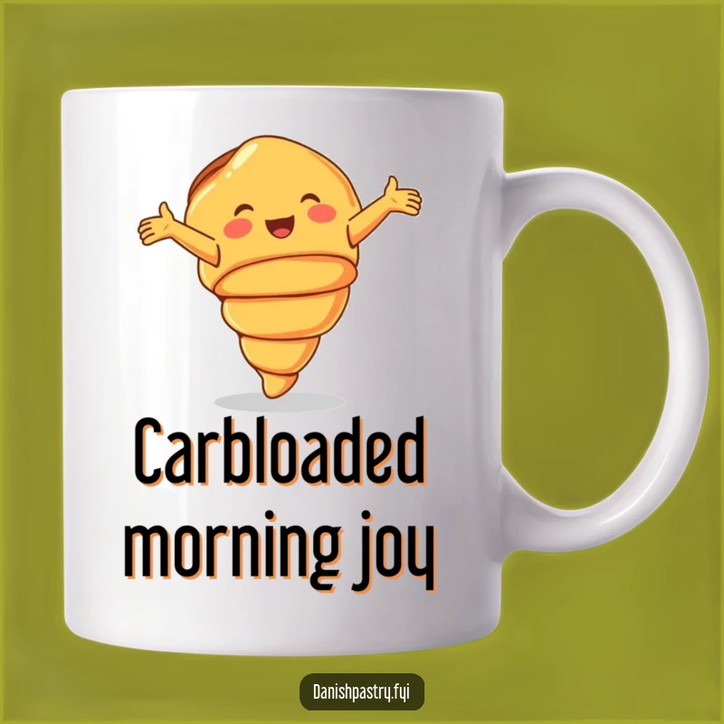 Funny Croissant Mug - Smiling Pastry Cartwheeling, Joyful Baker Gift, Hilarious Treat
