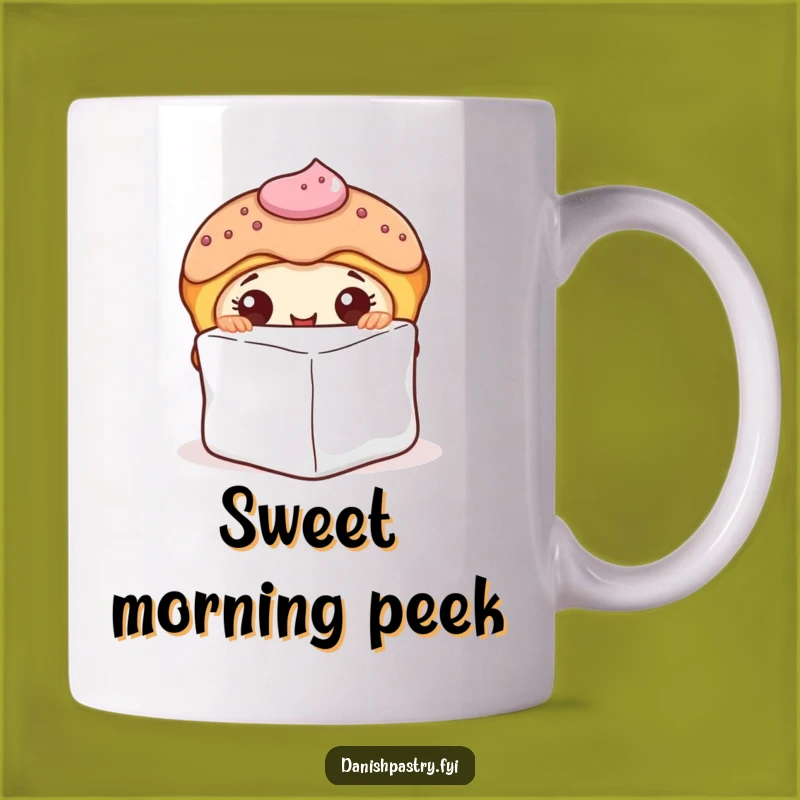Funny Curious Danish Pastry Peeking Mug - Sweet Peekaboo Treat Gift
