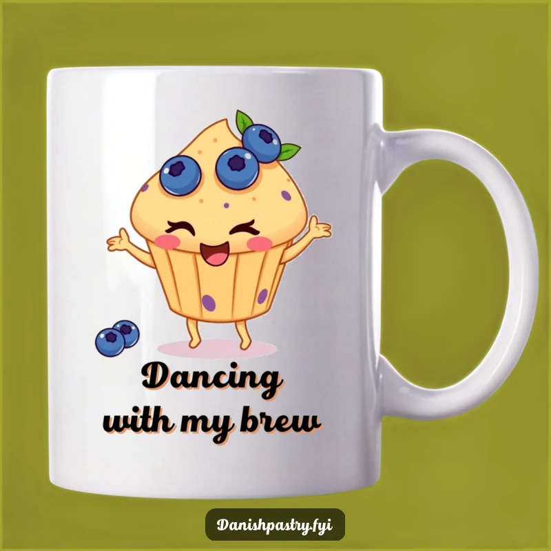 Funny Dancing Muffin Mug - Blueberry Smiles and Happy Moves!