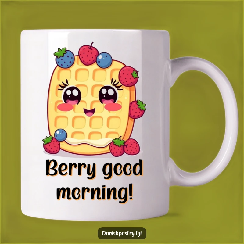 Funny Waffle Mug: Cheerful Breakfast Treat Juggling Berries, Perfect Hilarious Gift