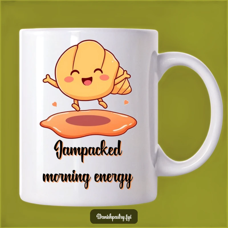 Funny Croissant Jam Leap Mug: Hilarious Pastry Character Design, Perfect Funny Gift