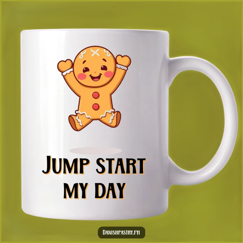 Funny Gingerbread Leap Mug - Celebratory Treat Gift for Joyful Moments