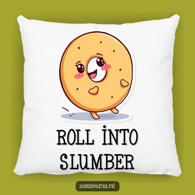 Funny Bagel Uphill Pillow: Comfy, Determined Pastry Accent Gift