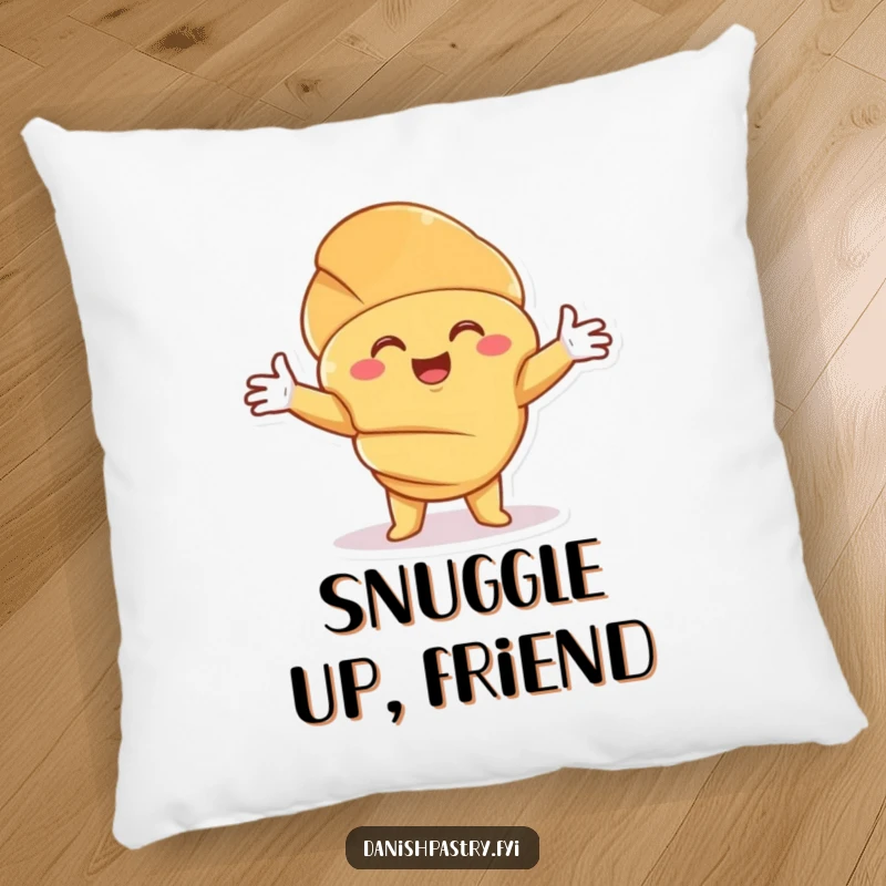 Funny Croissant Hug Pillow with a smiling character offering an open-armed embrace, providing cozy comfort and a humorous touch.