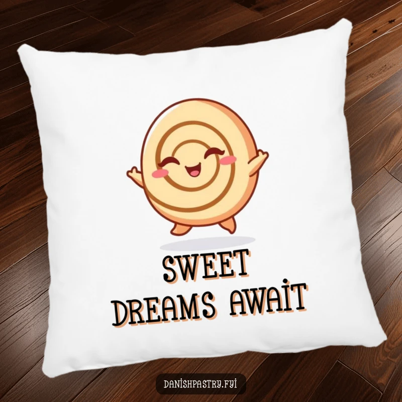 Funny Cinnamon Roll Pillow: A cheerful cinnamon roll hopping and winking, offering cozy sweetness and humor, a charming funny gift.