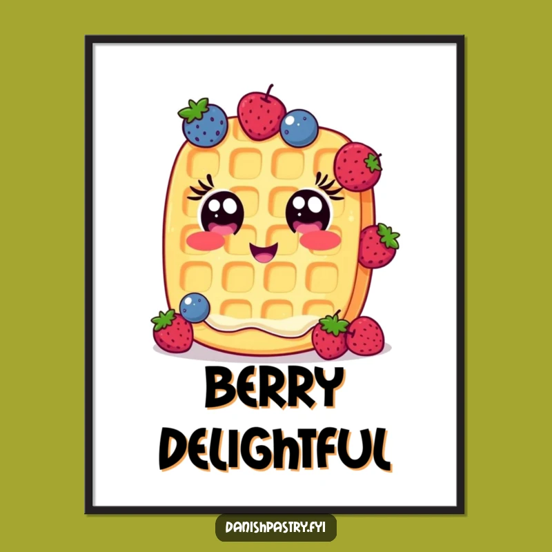 Funny Waffle Digital Art: Cheerful Berry Juggler, Instant Breakfast Humor Decor Gift