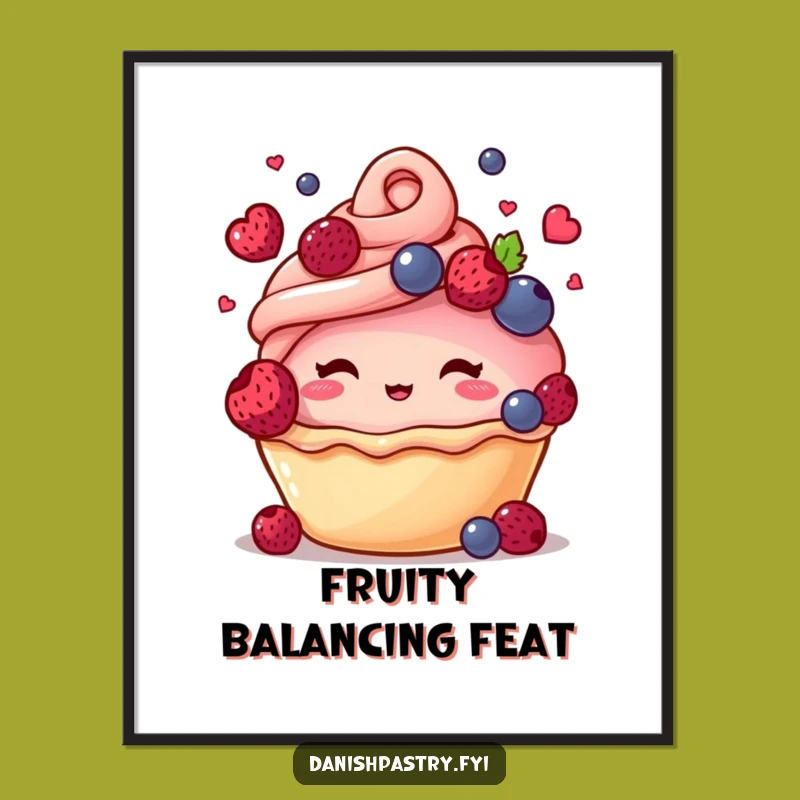 Funny Blushing Pastry Juggling Berries Digital Art Print - Instant Joy Gift