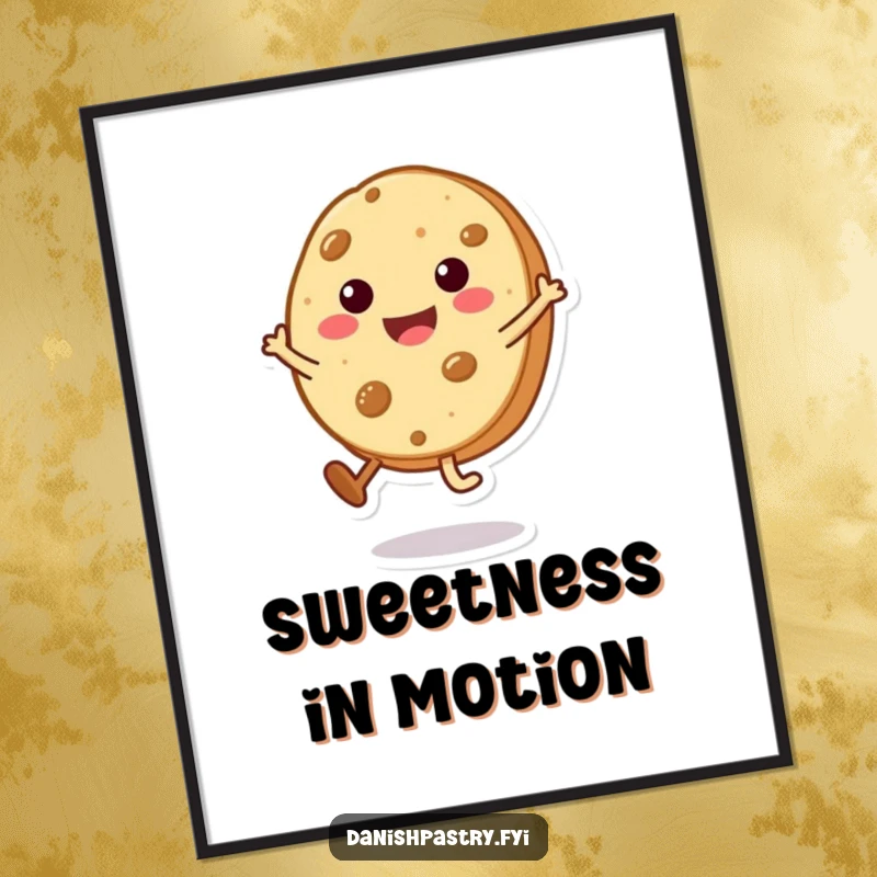 Funny Cookie Cartwheel Digital Art Print of a beaming character doing a tiny cartwheel, perfect for immediate sweet and humorous wall decor.