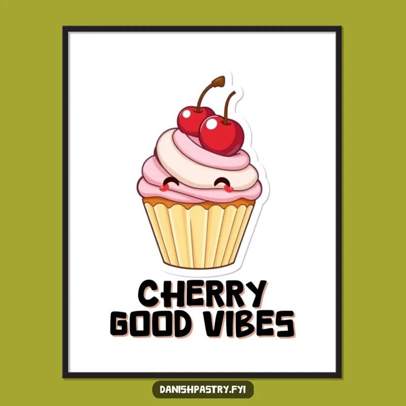Funny Cupcake Bouncing Cherry Digital Art: Sweet Frosting Printable Gift