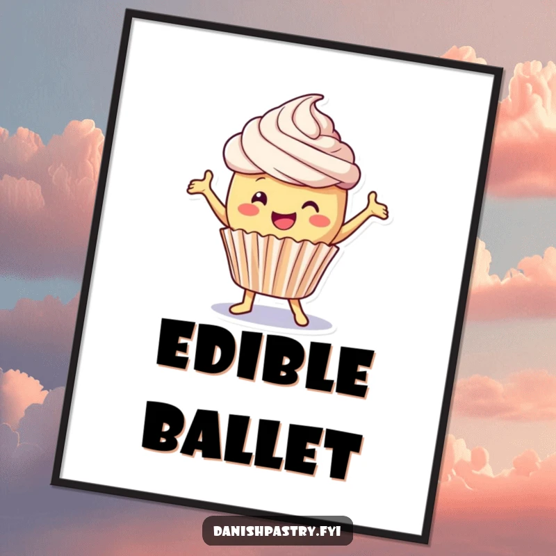 Funny Digital Art: A delighted cupcake with frosting dances playfully, perfect for adding instant sweet humor and cheer.