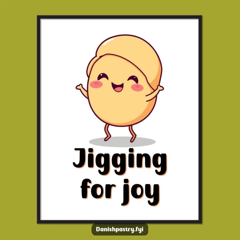 Funny Croissant Jig Digital Art: Smiling Pastry Dance Wall Decor Gift