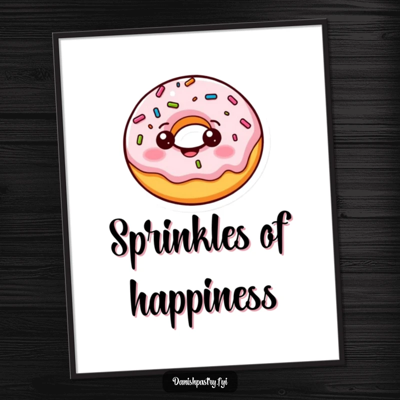 Funny donut digital art print, a cheerful character doing a playful bounce with wobbling sprinkles, for instant cheerful decor.