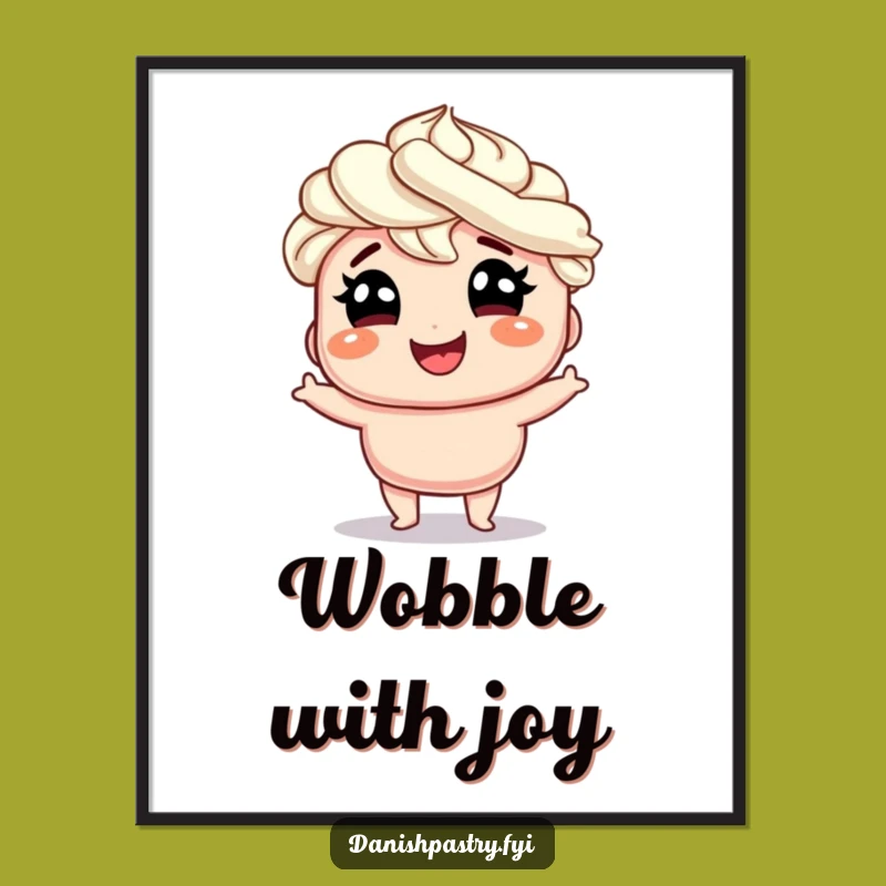 Funny Danish Wobble Digital Art: Whipped Cream Pastry Print, Hilarious Wall Decor Gift