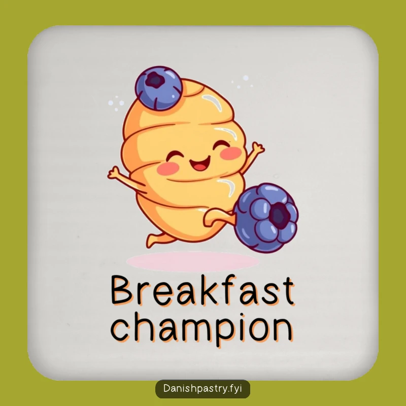 Funny Croissant Kicking Blueberry Coaster - Protect Surfaces with Breakfast Humor