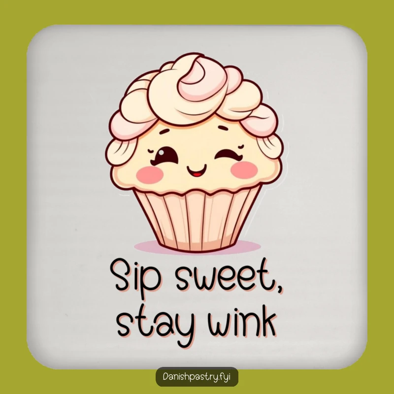 Funny Winking Cupcake Coaster: Cheerful Frosting Hair Drink Protector, Humorous Gift