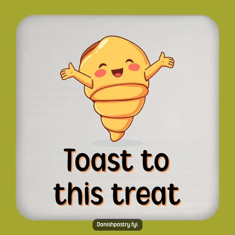 Funny Croissant Coaster - Smiling Pastry Cartwheeling Drink Protector, Joyful Funny Gift