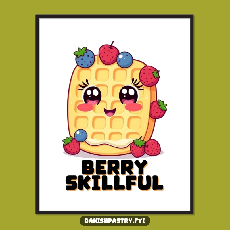 Funny Waffle Poster: Cheerful Berry Juggler, Quirky Breakfast Art Gift
