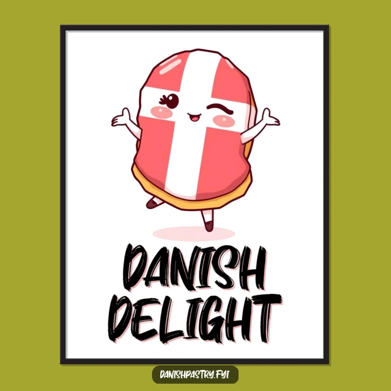 Funny Danish Flag Pastry Pirouette Poster: Playful Art, Great Gift