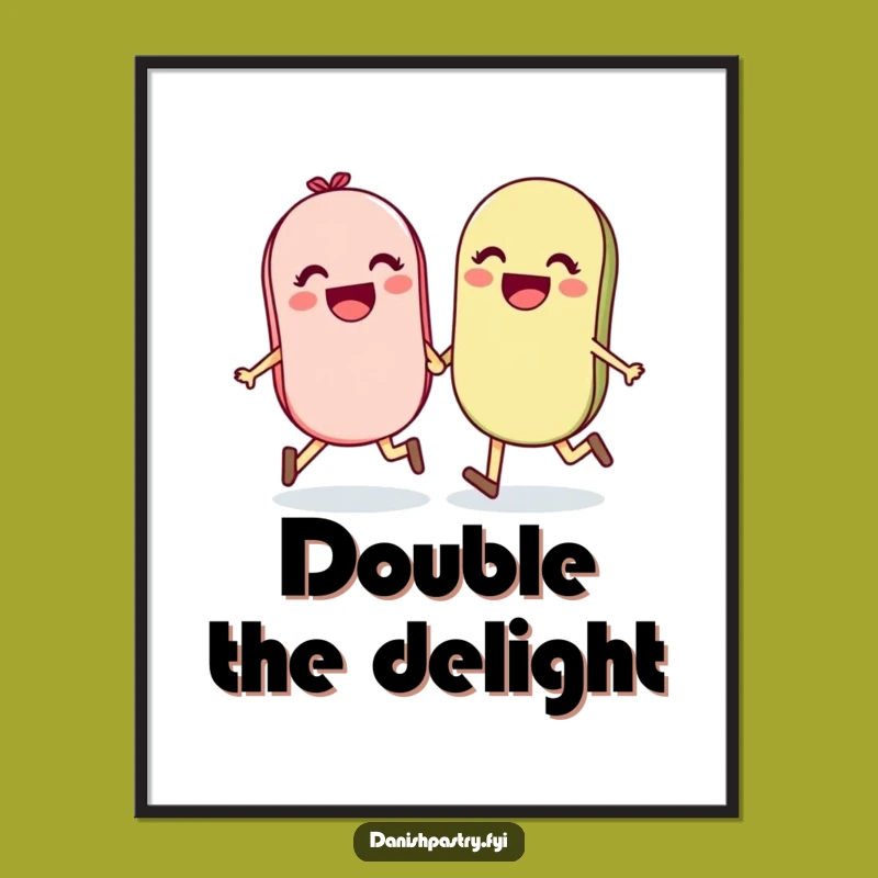 Funny Macaron Art Print - Joyful Skipping Friends Wall Decor Gift