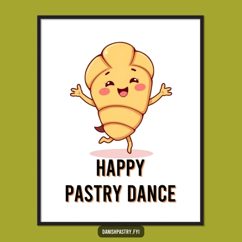 Funny Almond Croissant Poster - Jigging Pastry Art for Joyful Kitchen Decor