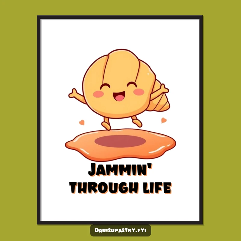 Funny Croissant Jam Leap Poster: Whimsical Pastry Art Print, Ideal Funny Gift Decor