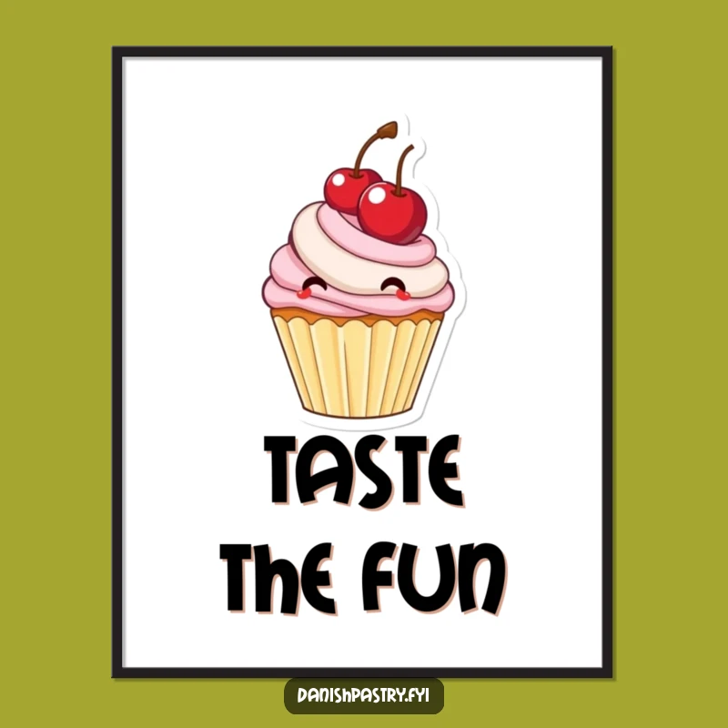 Funny Cupcake Bouncing Cherry Poster: Sweet Frosting Wall Art Gift