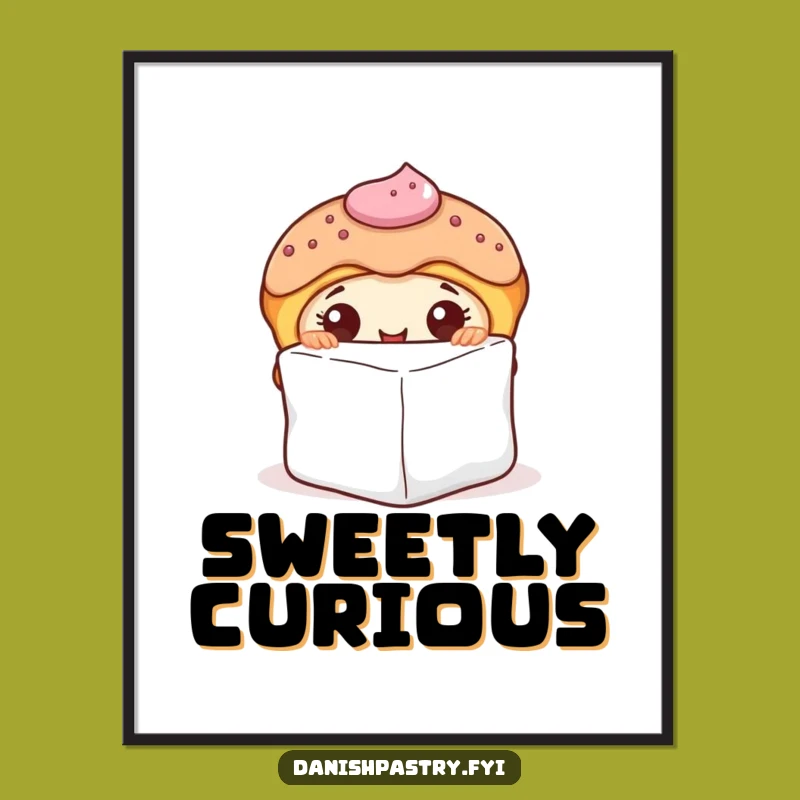 Funny Curious Danish Pastry Peeking Poster - Whimsical Sweet Art Gift
