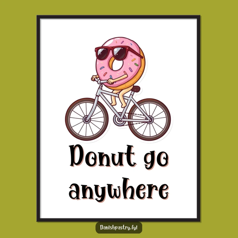 Funny Donut Bicycle Poster: Cool Icing Wheels Art, Hilarious Pastry Wall Decor Gift