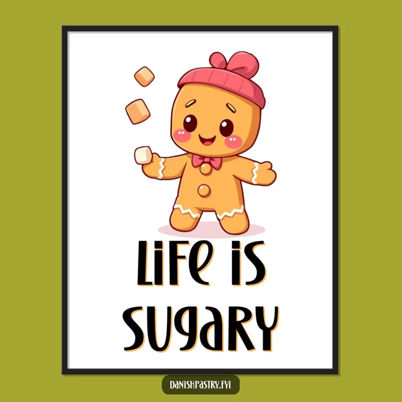 Funny Gingerbread Man Poster - Juggling Cubes Art for Sweet and Cheerful Walls