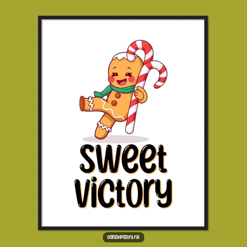 Funny Gleeful Gingerbread Man Kicking Candy Cane Poster - Festive Wall Art Gift