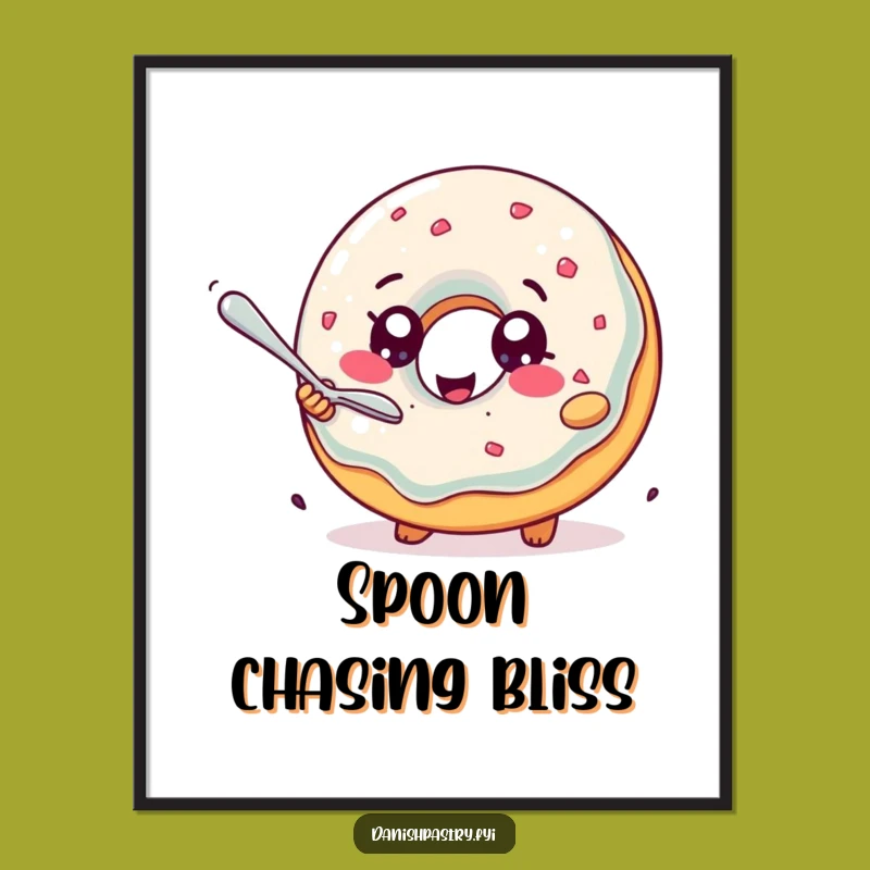 Funny Jelly Donut Poster: Delightful Pastry Chasing Spoon, Quirky Wall Art Gift