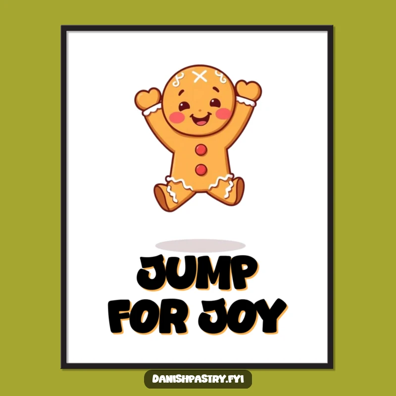 Funny Gingerbread Leap Poster - Celebratory Dessert Art for Festive Walls