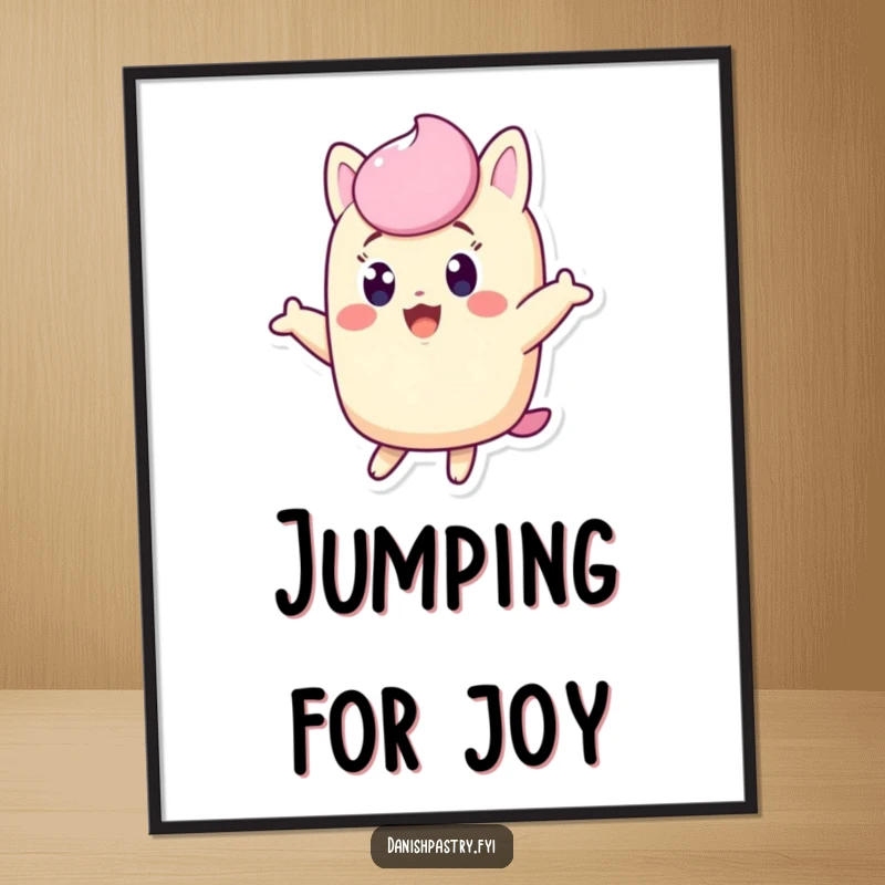 Funny Twinkie poster, excited character with wide eyes jumping joyfully, vibrant wall art for a funny gift.