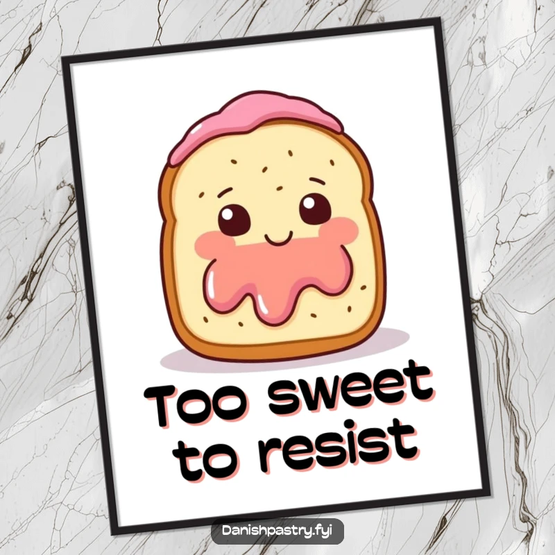 Funny Poster art of a smiling scone with jam, blushing and waving shyly, bringing sweet humor to walls.