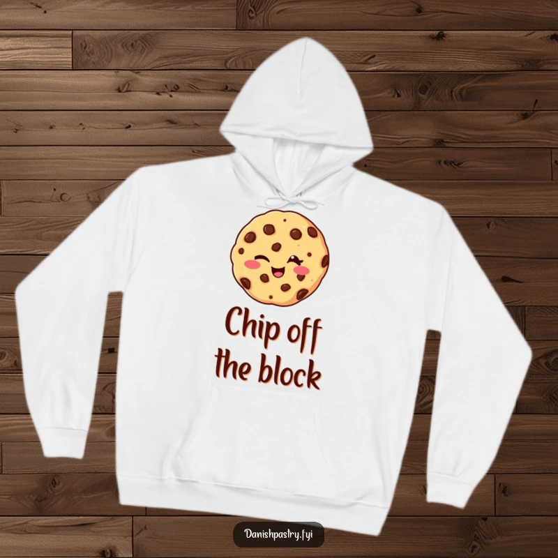 Funny and cozy hoodie featuring a giggling chocolate chip cookie giving a cheeky wink, ideal for comfort and humor.