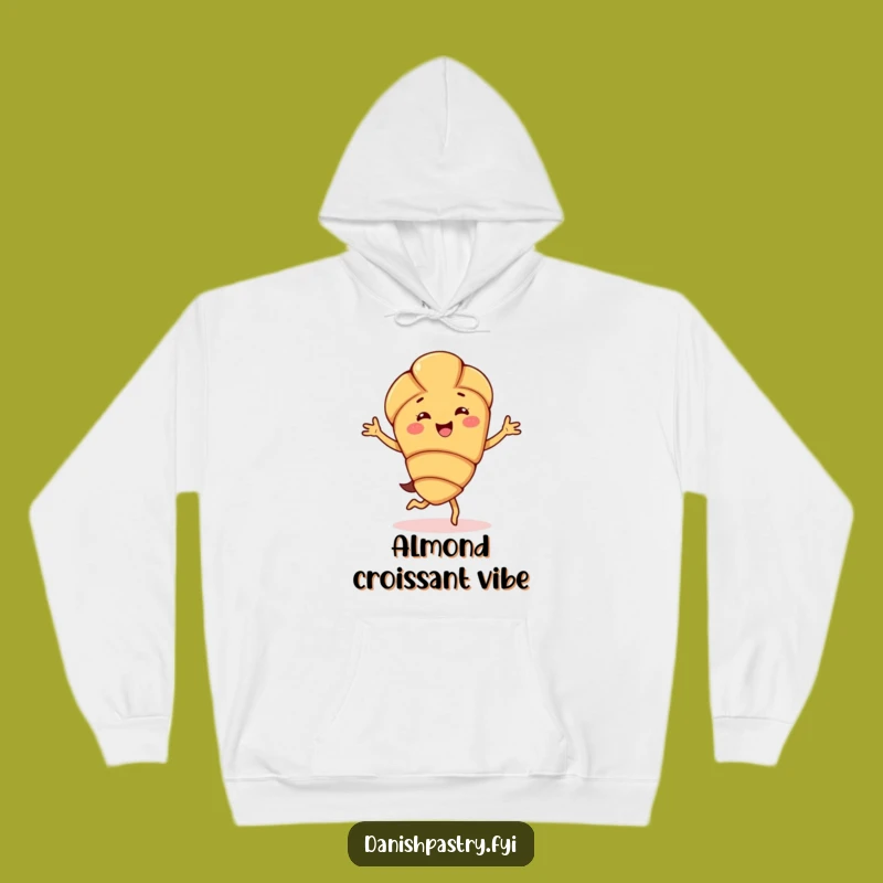 Funny Almond Croissant Hoodie - Cozy Jigging Pastry Design for Warm Giggles
