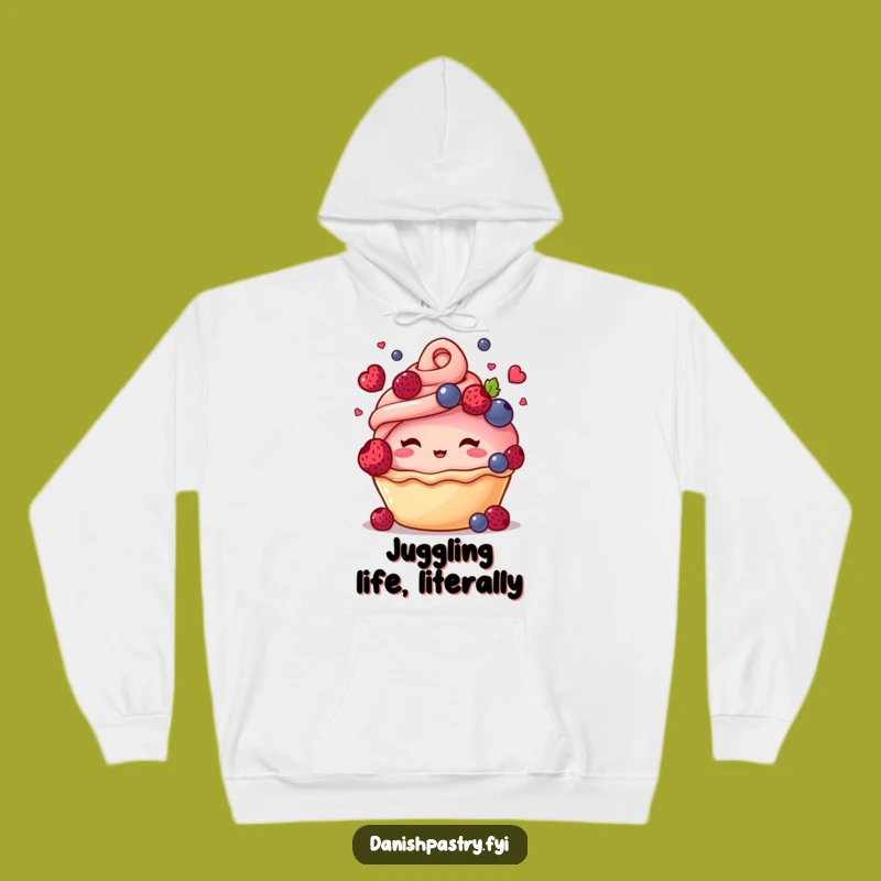 Funny Blushing Pastry Juggling Berries Hoodie - Cozy Sweet Wear Gift