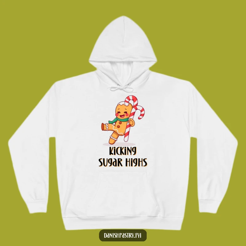 Funny Gleeful Gingerbread Man Kicking Candy Cane Hoodie - Cozy Holiday Gift