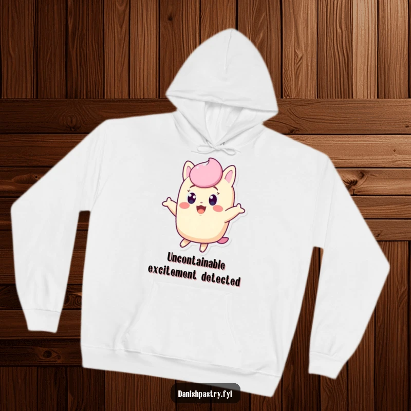 Funny Twinkie hoodie, excited character jumping with wide eyes, a warm and comical gift.