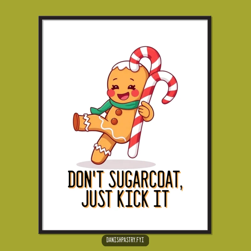Funny Free Printable Wall Art: Gingerbread Man Kicking Candy Cane, Whimsical Kitchen Decor