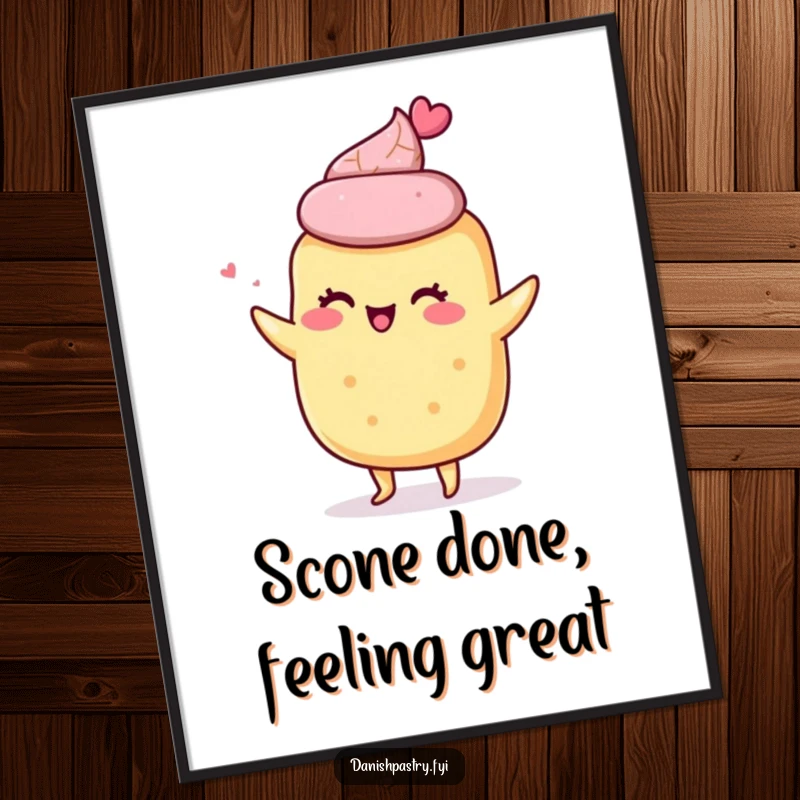 Funny Free Printable Wall Art: A giddy scone is captured mid-shimmy, adding playful movement to your decor.