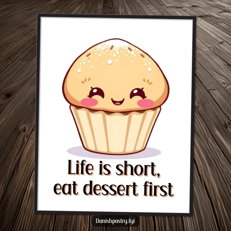 Funny Free Printable Wall Art: A muffin character making an exaggerated, comical face, perfect downloadable kitchen decor.